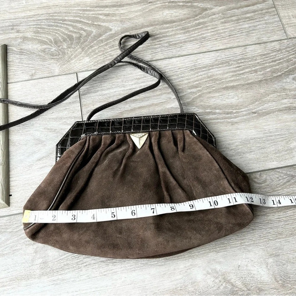 Vintage High Fashion Croc Patent Leather Suede  Leather Crossbody Clutch - Picture 14 of 15
